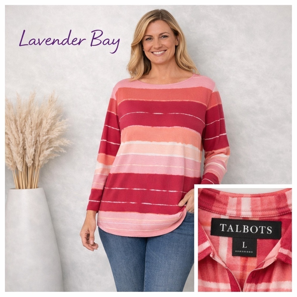 Talbots Boho Striped Watercolor Top Pink Shades Size Medium